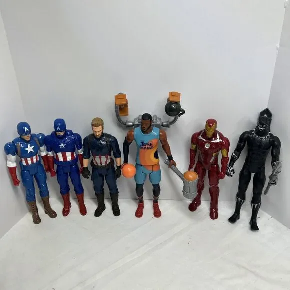🔥Lot Of 6 - Action Figures 12” 1 Tune Square, 2 Captain, 1 Iron Man, 1 Panther - Picture 1 of 5